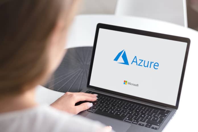 Laptop with Microsoft Azure logo.