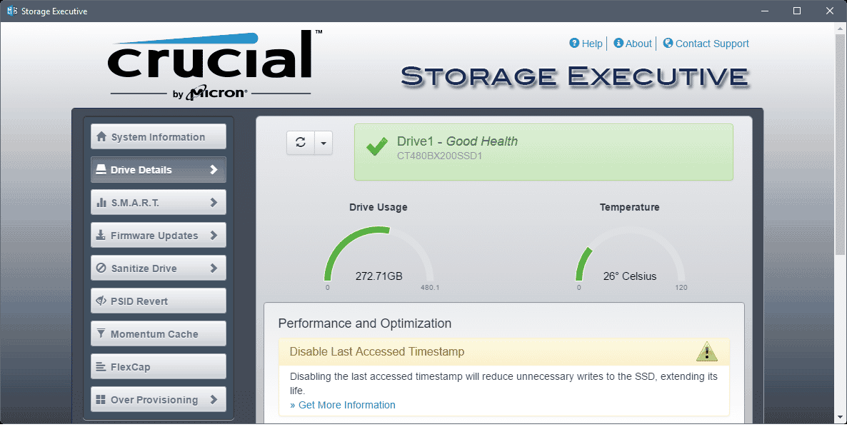 Crucial Storage Executive, SSD Health Check Tool
