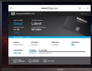 Image of Samsung Magician, an SSD benchmark tool.