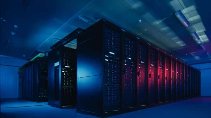 Data center with operational server racks.
