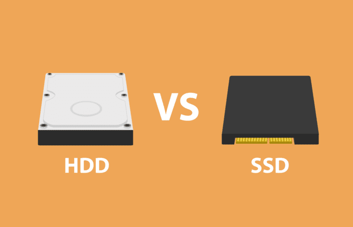 HDD vs SSD vector illustration.